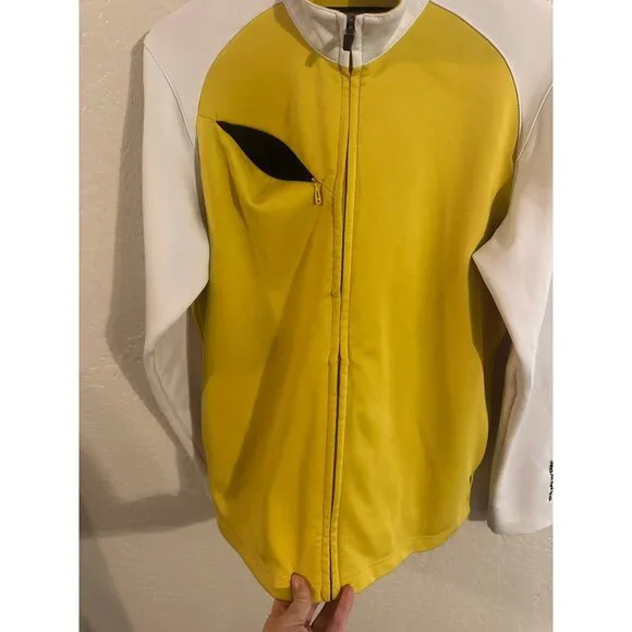 Y Sun Mountain Yellow & White Colorblock Long Sleeved Zip Up Athletic Jacket - Picture 6 of 11